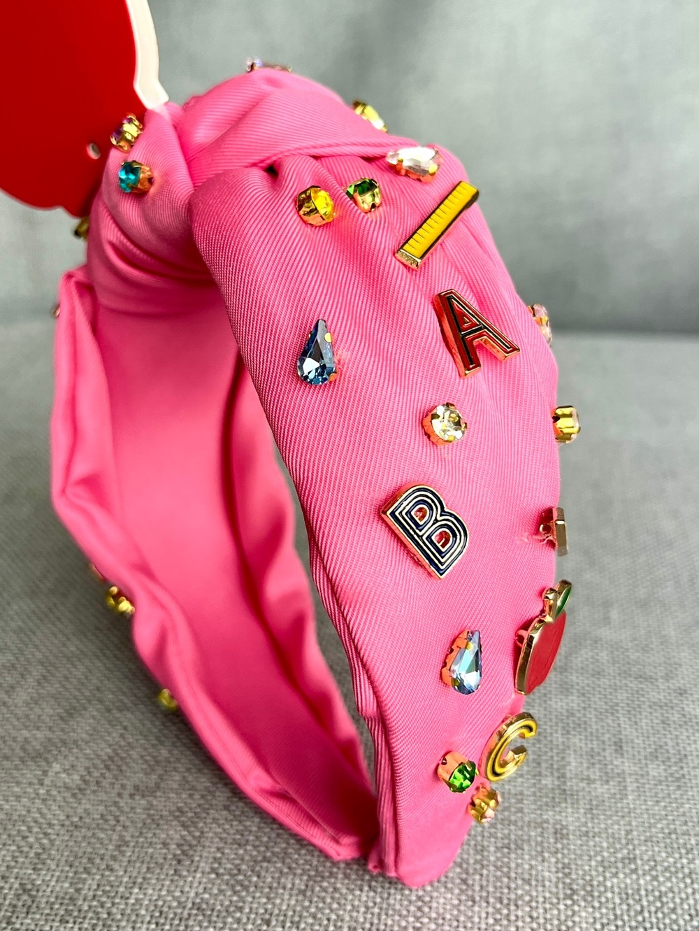 Piper K teacher’s apple crystals knot headband bright pink NWT